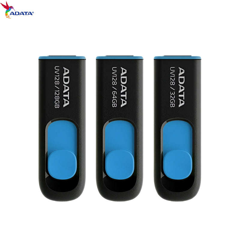 ADATA UV128 USB 3.2 Flash Drive – Sleek, Slide-Out Design | Available in 32GB, 64GB, and 128GB