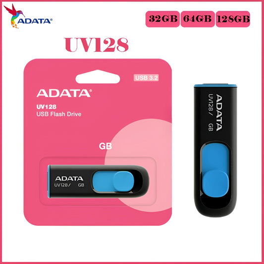 ADATA UV128 USB 3.2 Flash Drive – Sleek, Slide-Out Design | Available in 32GB, 64GB, and 128GB